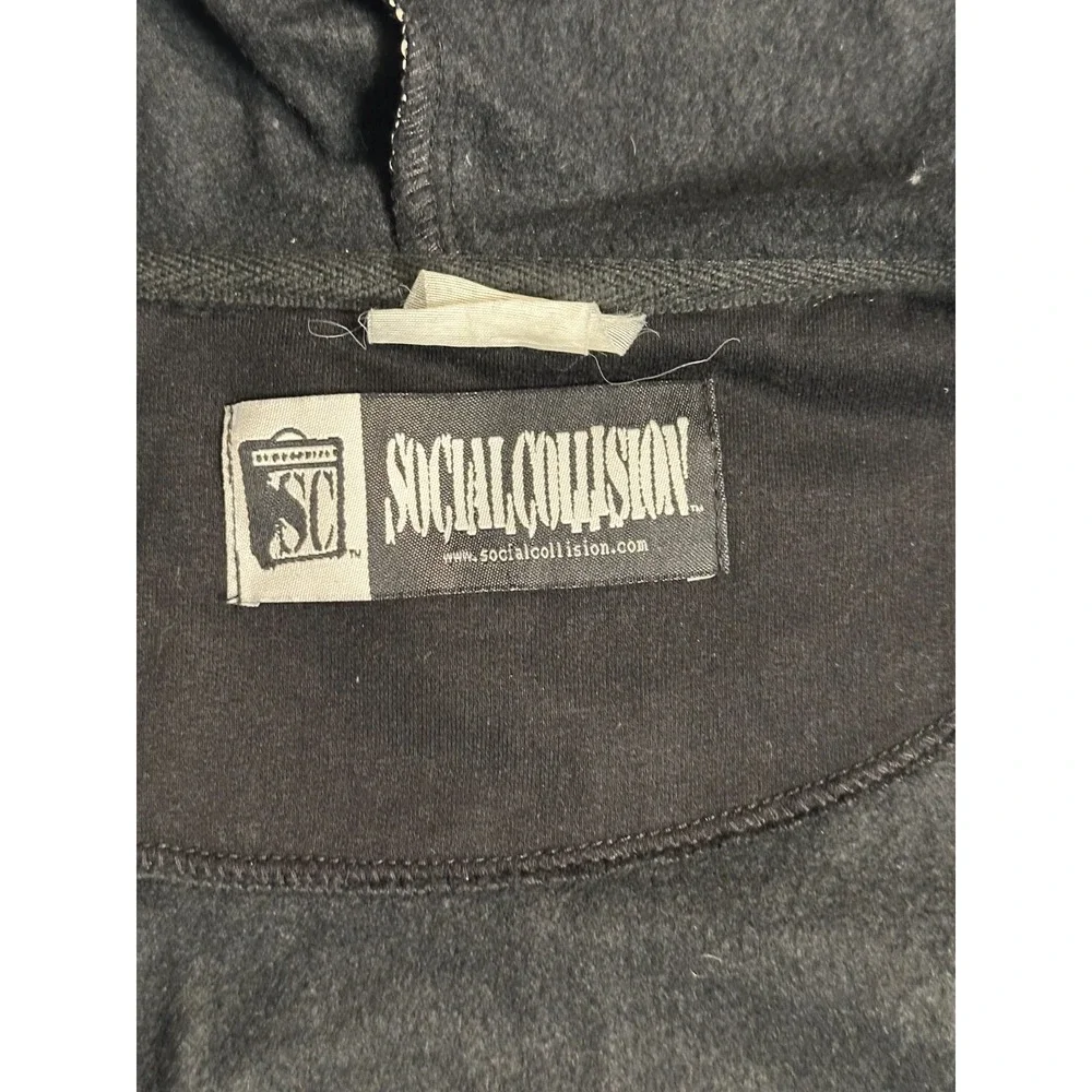 Social Collision Y2K Skeleton Robot Full Zip Hoodie Black Mall Goth Emo Cyber M